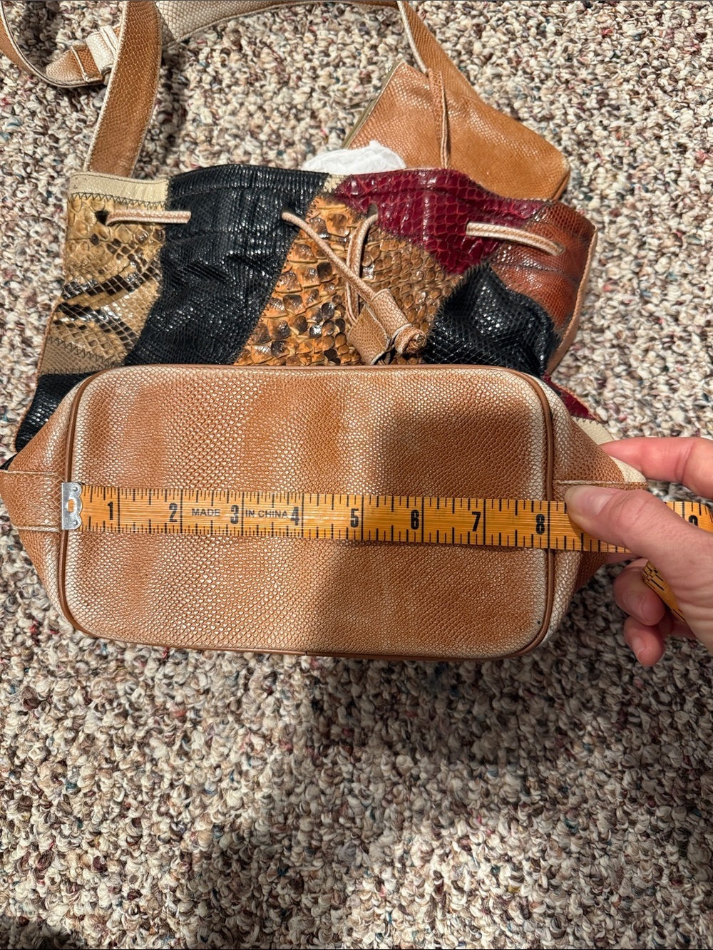 Vintage Caprice Patchwork Snakeskin Bucket Bag Satchel Handbag/Purse - Picture 9 of 12